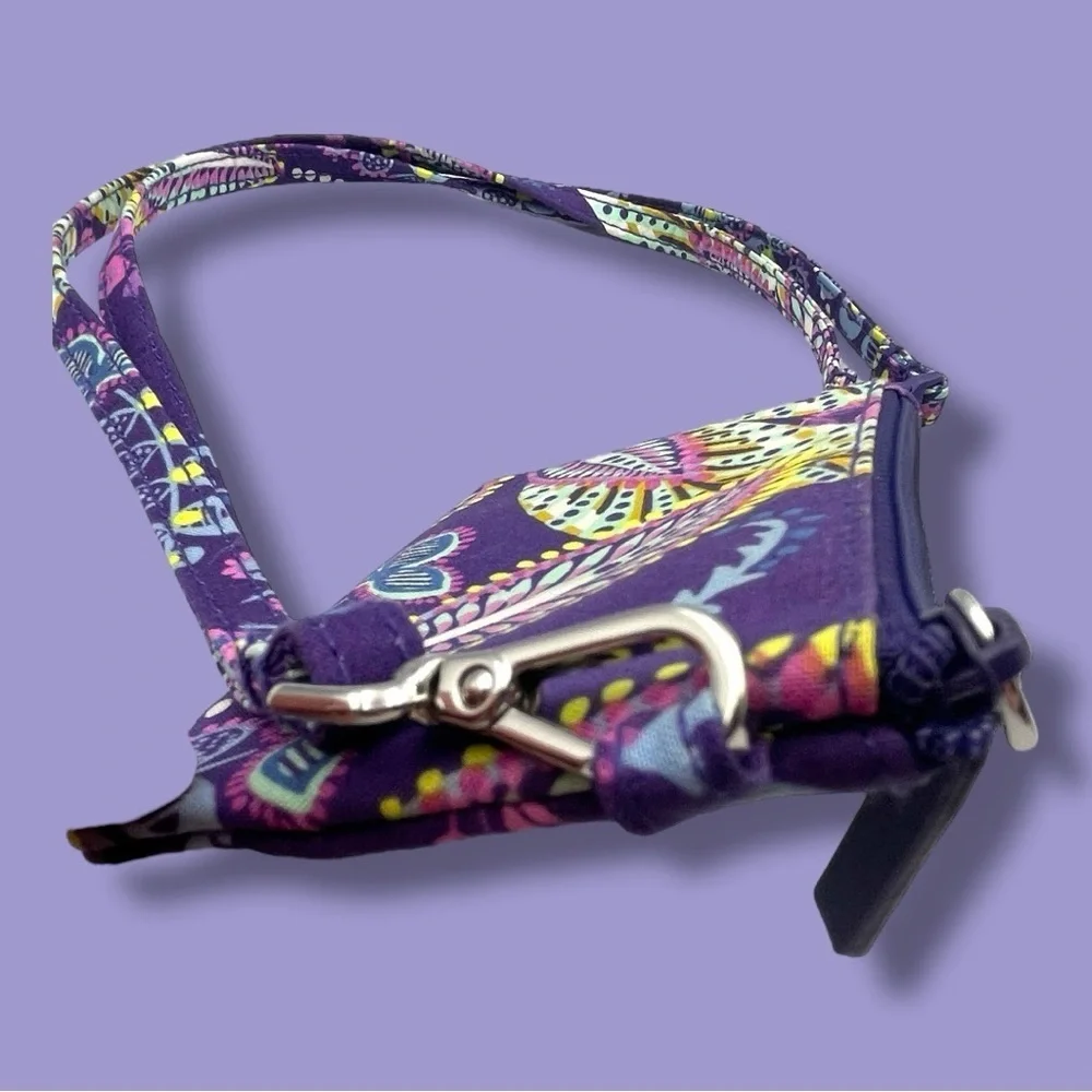 Vera Bradley Batik Leaves Floral Card Holder ID Lanyard - Purple and Yellow